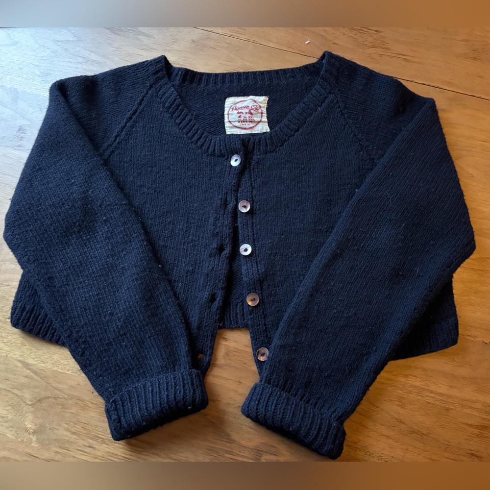 Classic Navy Blue Cropped Button-Front Cardigan Sweater